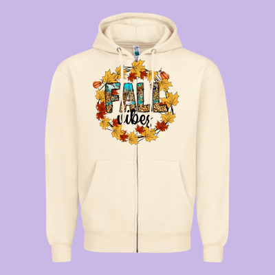 Fall Vibes Zipper Hoodie Designed By Cowhidedigitalart