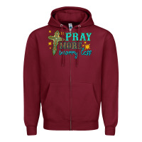 Burgundy pray more worry less Zipper Hoodie - HRA Design Shop