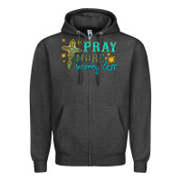 Charcoal Heather pray more worry less Zipper Hoodie - HRA Design Shop