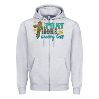 Heather Grey pray more worry less Zipper Hoodie - HRA Design Shop