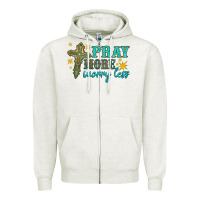 Oatmeal Heather pray more worry less Zipper Hoodie - HRA Design Shop
