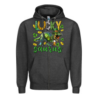 Charcoal Heather Lucky saurus st.patricks day Zipper Hoodie - Neo Western