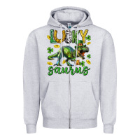 Heather Grey Lucky saurus st.patricks day Zipper Hoodie - Neo Western