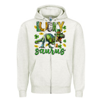 Oatmeal Heather Lucky saurus st.patricks day Zipper Hoodie - Neo Western