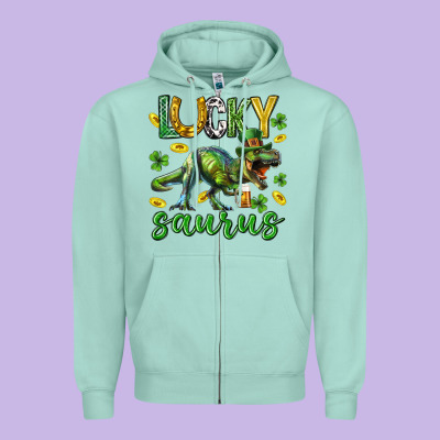 Lucky Saurus St.patricks Day Zipper Hoodie Designed By Neo Western