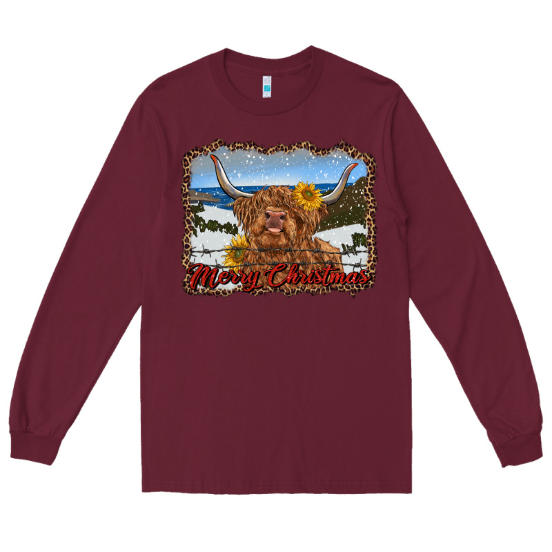 Merry Christmas Highland Cow With Farm Long Sleeve Tee by RanaPortraitStore | Teevron