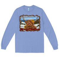 Colony Blue merry christmas highland cow with farm Long Sleeve Tee - RanaPortraitStore