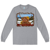 Heather Grey merry christmas highland cow with farm Long Sleeve Tee - RanaPortraitStore