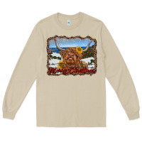 Mushroom merry christmas highland cow with farm Long Sleeve Tee - RanaPortraitStore