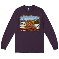 Plum merry christmas highland cow with farm Long Sleeve Tee - RanaPortraitStore