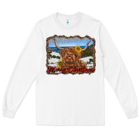 White merry christmas highland cow with farm Long Sleeve Tee - RanaPortraitStore