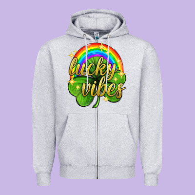 Lucky Vibes St. Patricks Day Zipper Hoodie Designed By Neo Western