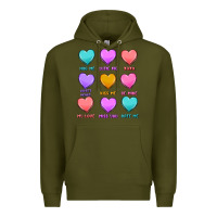 Army Green valentine's day candy hearts Premium Hoodie - MaliasSmallBusiness