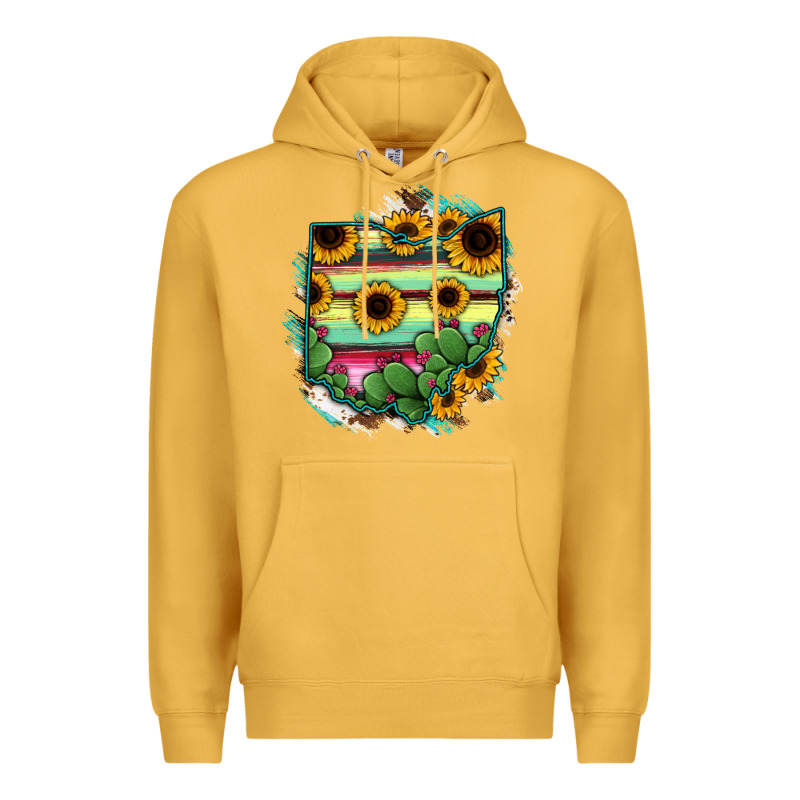 Ohio Map Sunflower Cactus Serape Premium Hoodie by RanaPortraitStore | Teevron