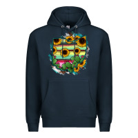 Navy Ohio Map Sunflower Cactus Serape Premium Hoodie - RanaPortraitStore