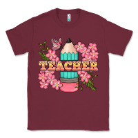 Burgundy teacher floral pencil Classic Tee - BundleAndBundleShop