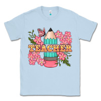 Dusty Blue teacher floral pencil Classic Tee - BundleAndBundleShop