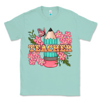 Seafoam teacher floral pencil Classic Tee - BundleAndBundleShop