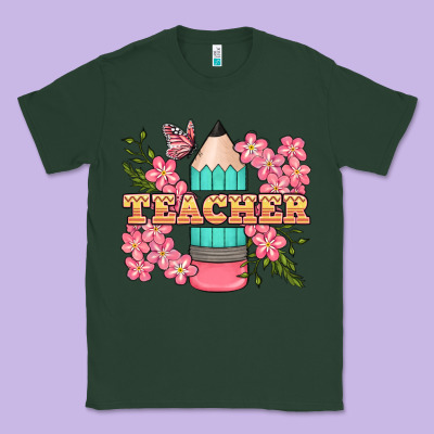 Teacher Floral Pencil Classic Tee Designed By Bundleandbundleshop