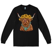Black highland cow with sunflower and gemstone Long Sleeve Tee - RanaPortraitStore