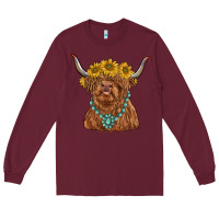 Burgundy highland cow with sunflower and gemstone Long Sleeve Tee - RanaPortraitStore