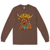 Chestnut highland cow with sunflower and gemstone Long Sleeve Tee - RanaPortraitStore