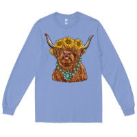 Colony Blue highland cow with sunflower and gemstone Long Sleeve Tee - RanaPortraitStore