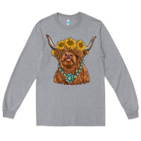 Heather Grey highland cow with sunflower and gemstone Long Sleeve Tee - RanaPortraitStore