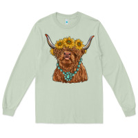 Matcha highland cow with sunflower and gemstone Long Sleeve Tee - RanaPortraitStore