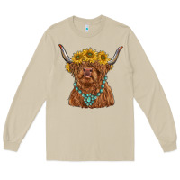 Highland Cow With Sunflower And Gemstone Long Sleeve Tee | Teevron