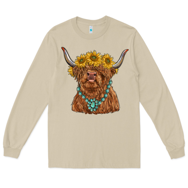 Highland Cow With Sunflower And Gemstone Long Sleeve Tee by RanaPortraitStore | Teevron