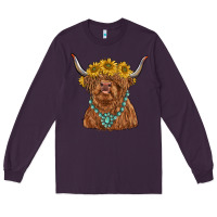 Plum highland cow with sunflower and gemstone Long Sleeve Tee - RanaPortraitStore