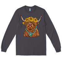 Smoke highland cow with sunflower and gemstone Long Sleeve Tee - RanaPortraitStore