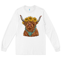 White highland cow with sunflower and gemstone Long Sleeve Tee - RanaPortraitStore
