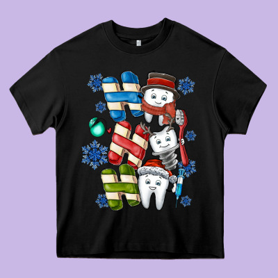 Ho Ho Ho Teeth Heavy Core Tee Designed By Cowhidedigitalart