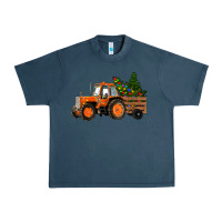 Midnight Navy Christmas Orange Farm Tractor Urban Heavy Tee - RanaPortraitStore