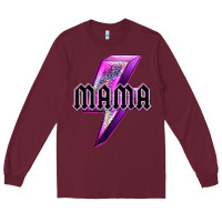 Burgundy mama neon leopard lightning bolt Long Sleeve Tee - texasbilliewilder