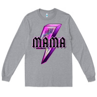 Heather Grey mama neon leopard lightning bolt Long Sleeve Tee - texasbilliewilder
