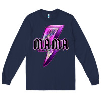 Navy mama neon leopard lightning bolt Long Sleeve Tee - texasbilliewilder