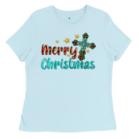 Baby Blue merry christmas turquoise gemstones cross Ladies Tee - BarkalooDesign