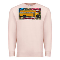 Pale Pink school bus camouflage american flag license plate Premium Sweatshirt - Artiststas