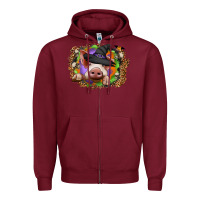 Burgundy halloween pig Zipper Hoodie - CowhideDigitalArt