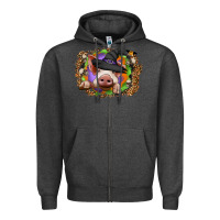 Charcoal Heather halloween pig Zipper Hoodie - CowhideDigitalArt