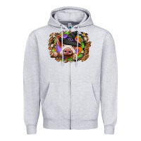 Heather Grey halloween pig Zipper Hoodie - CowhideDigitalArt