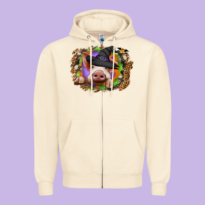 Halloween Pig Zipper Hoodie Designed By Cowhidedigitalart