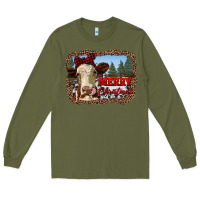 Army Green merry christmas heifer cow with farm Long Sleeve Tee - RanaPortraitStore