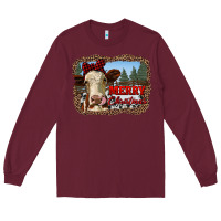 Burgundy merry christmas heifer cow with farm Long Sleeve Tee - RanaPortraitStore