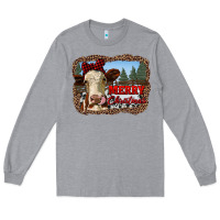 Heather Grey merry christmas heifer cow with farm Long Sleeve Tee - RanaPortraitStore