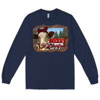 Navy merry christmas heifer cow with farm Long Sleeve Tee - RanaPortraitStore