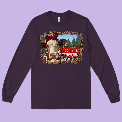 Merry Christmas Heifer Cow With Farm Long Sleeve Tee Designed By Ranaportraitstore